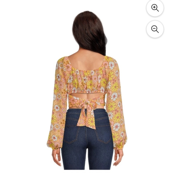 NWT Madden NYC Junior's Cropped Back Tie Top with Blouson Sleeves - Picture 3 of 9